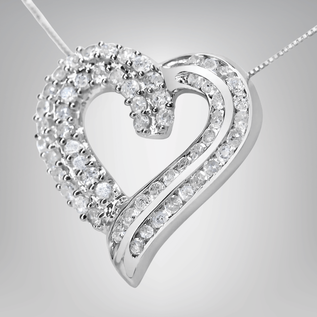 18' Diamond Heart Pendant Necklace Sterling Silver 1.0 Cttw | The Eternal Love - yourStore | , ,