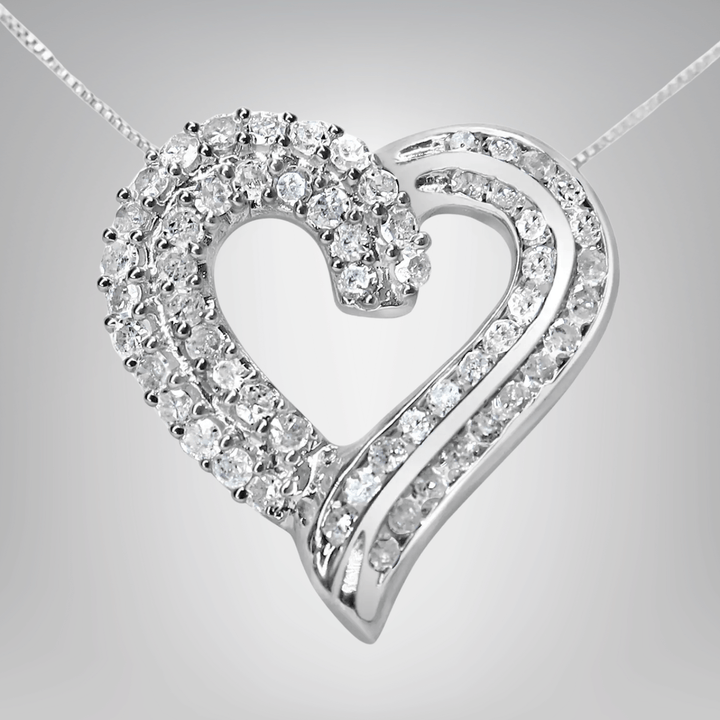 18' Diamond Heart Pendant Necklace Sterling Silver 1.0 Cttw | The Eternal Love - yourStore | , ,