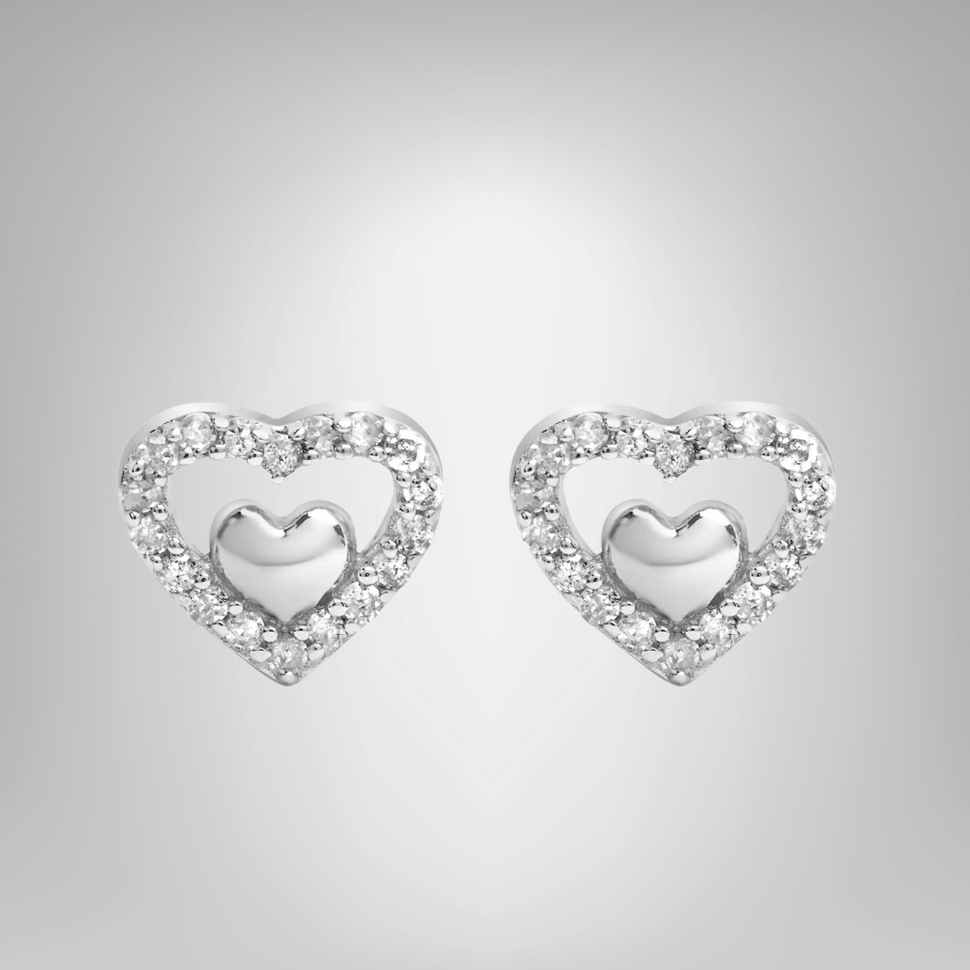 Double Heart Stud Earrings 1/6 Cttw Diamond - Sterling Silver | The Eternal Love - yourStore | Diamond, ,