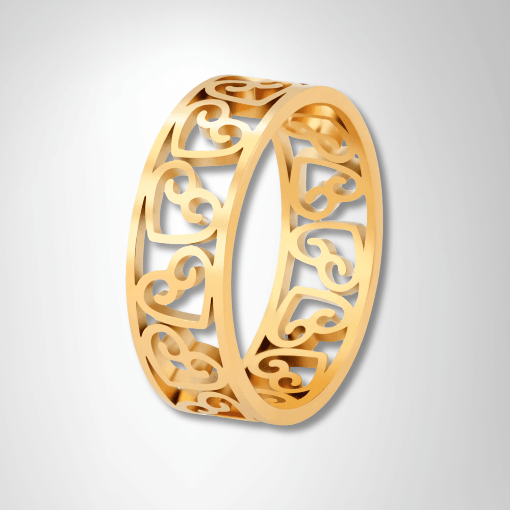 Fashion Hollow Heart Ring - Geometric Stainless Steel Jewelry for Women | Perfect Gift - yourStore | Gold, 7,