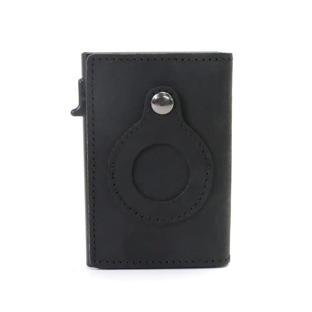 Genuine Leather AirTag Wallet - Slim Credit Card Holder - yourStore | Black, ,