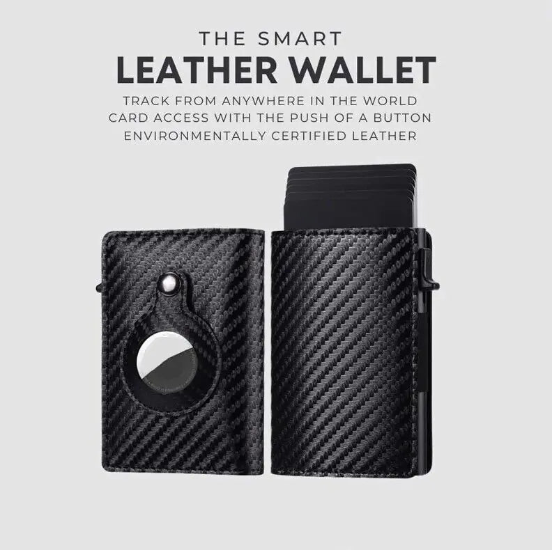 Genuine Leather AirTag Wallet - Slim Credit Card Holder - yourStore | Black, ,