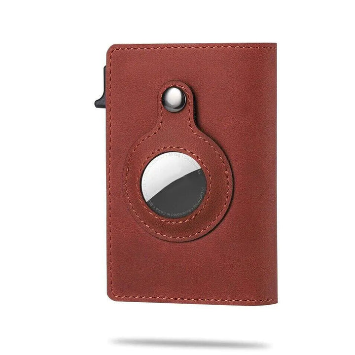 Genuine Leather AirTag Wallet - Slim Credit Card Holder - yourStore | Red, ,